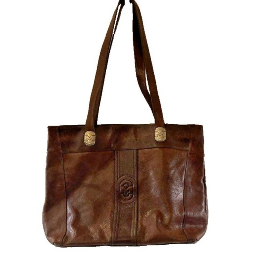 Vintage Marino Orlandi Brown Glazed Leather Tote Shoulder Bag